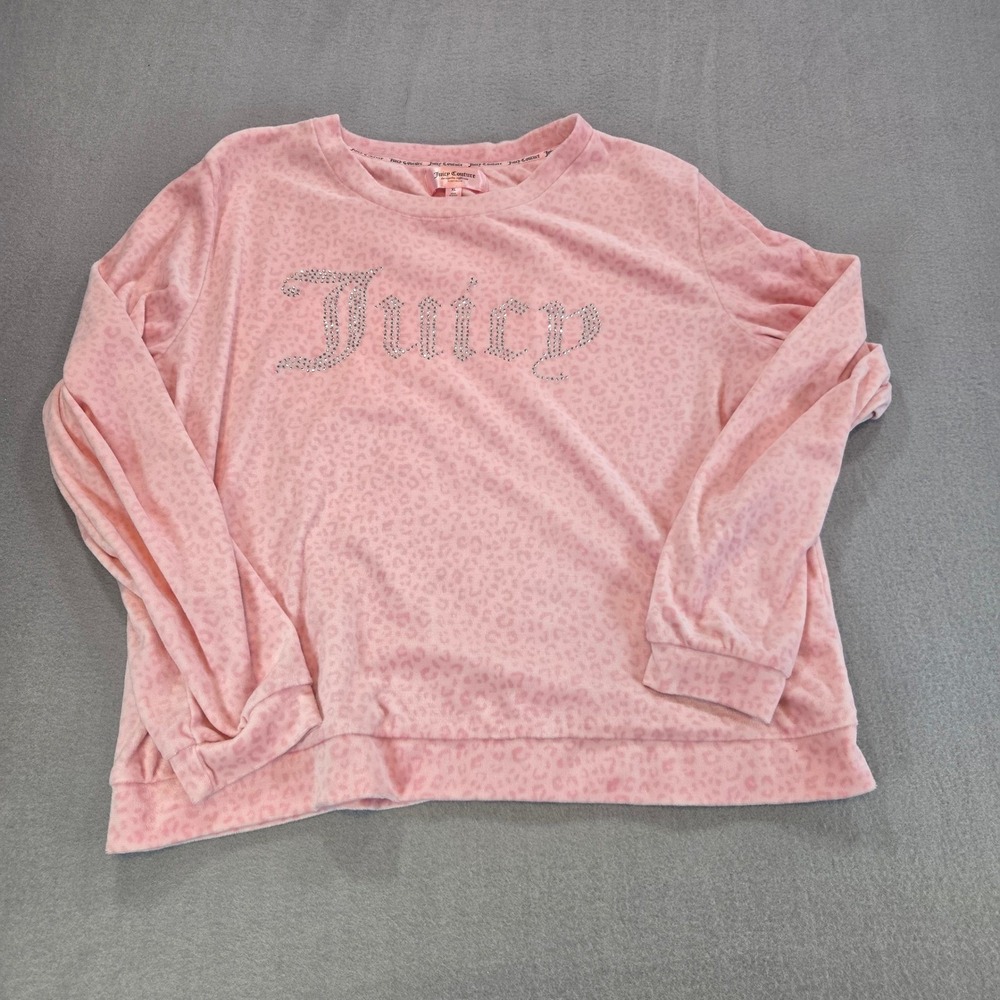 Juicy Couture Sleepwear Top Womens‎ XL Pink Leopard Velour Rhinestone Logo Y2K